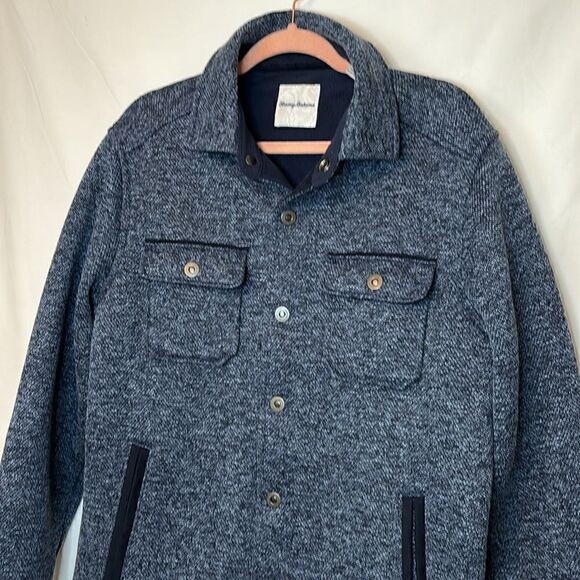 Tommy bahama EUC blue heathered snap button fleece lined jacket Size medium - Picture 2 of 6